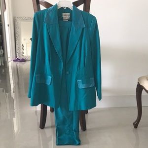 Polyester and rayon two piece turquoise suit